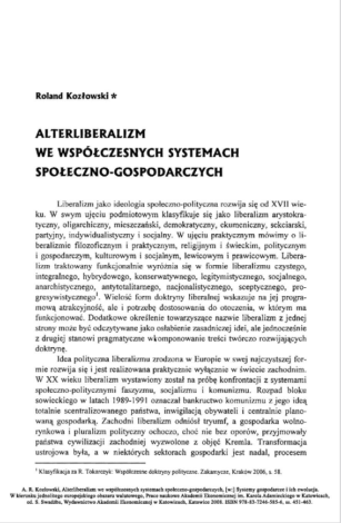Alterliberalism in contemporary socio-economic systems