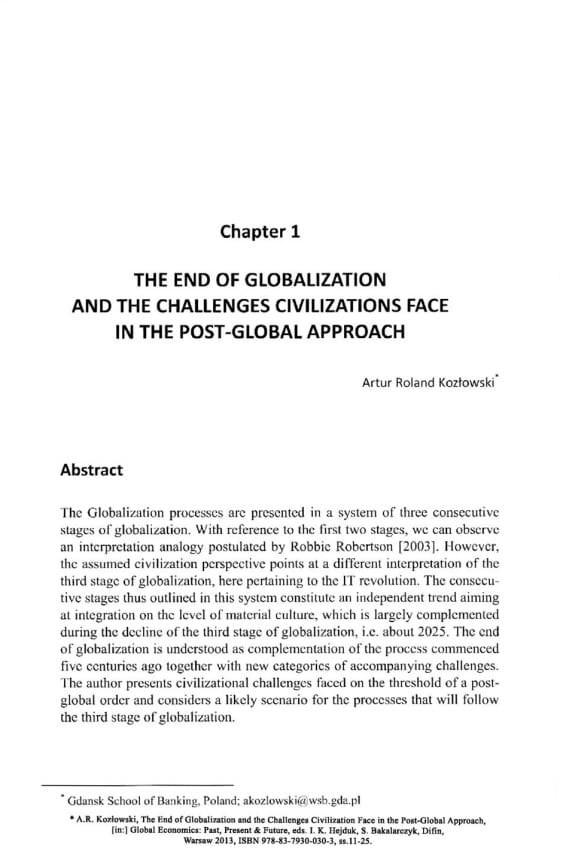 The End of Globalization and the Challenges Civilization Face in the Post-Global Approach